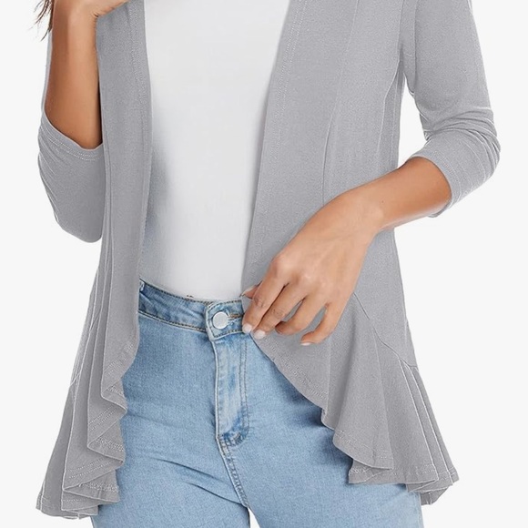Women's Open Front Cardigan Jersey 3/4 Sleeves Dove Gray New With Tags Waterfall - Picture 12 of 16